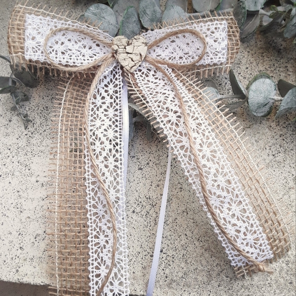 Dekoschleife Schleife Antennenschleife Hochzeit vintage Jute Spitze Birkenherz